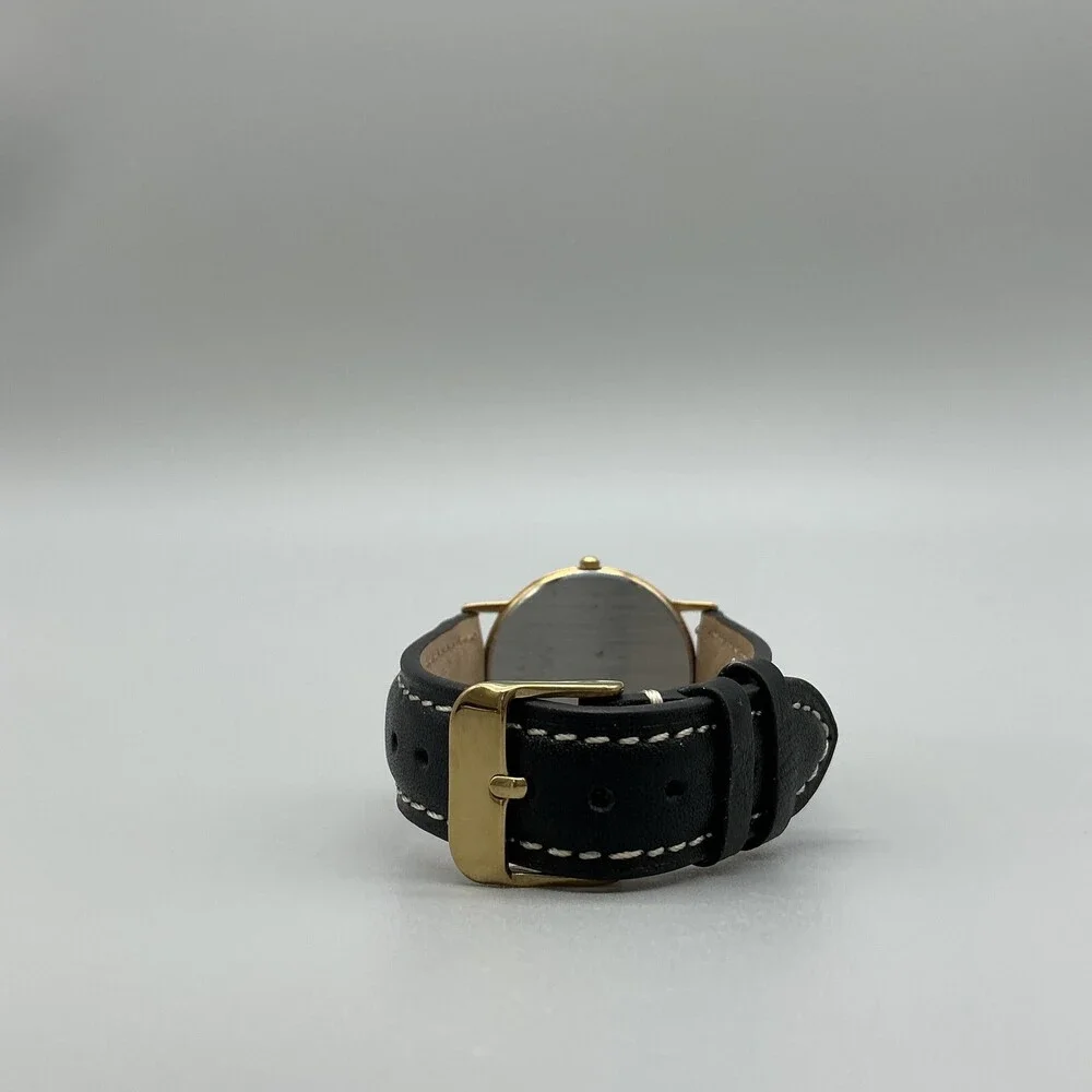 Vintage Seiko Mens Watch 31mm Gold Tone Black Leather 7N00-7A49 New Battery
